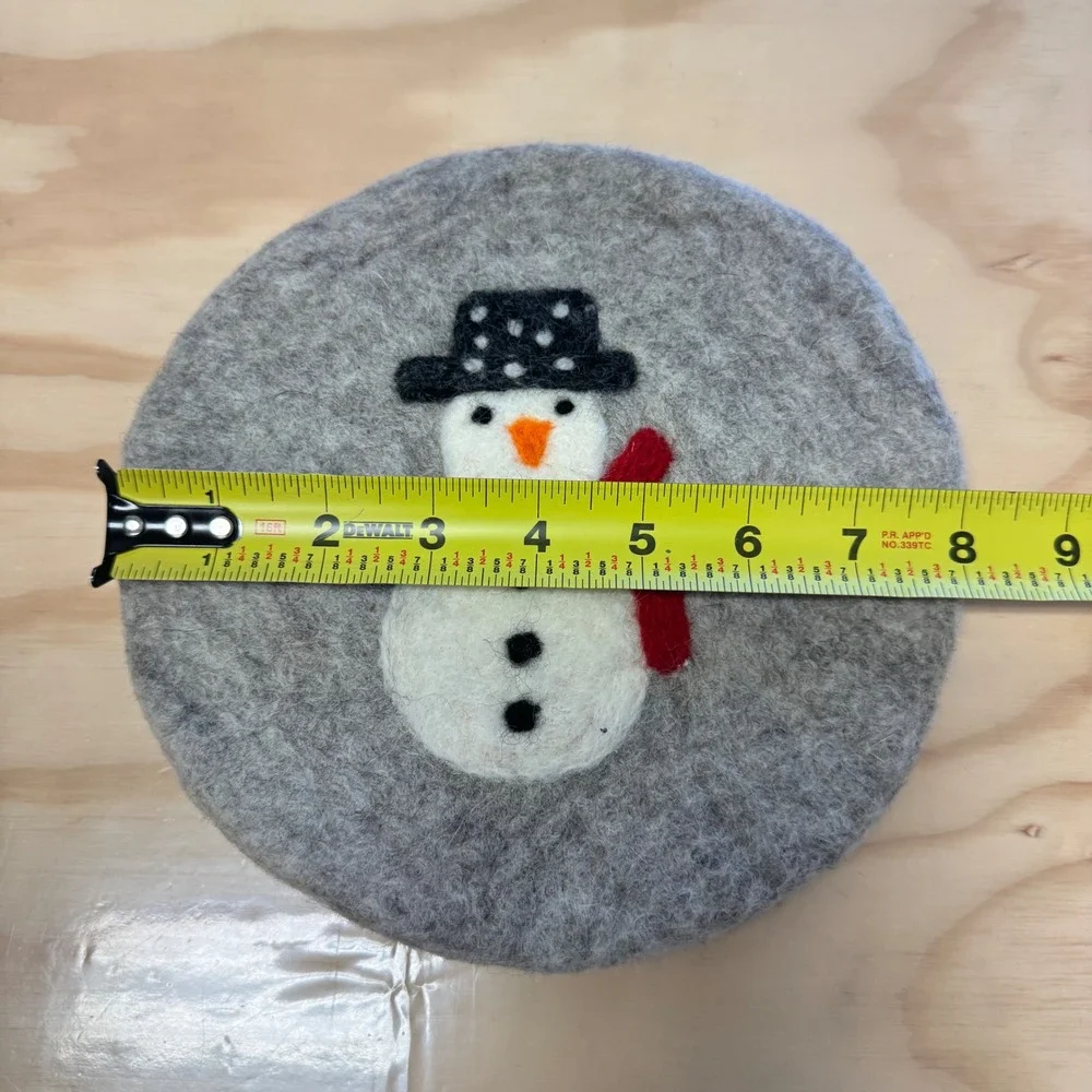 Handmade Felted Wool Snowman Trivet 8.5
